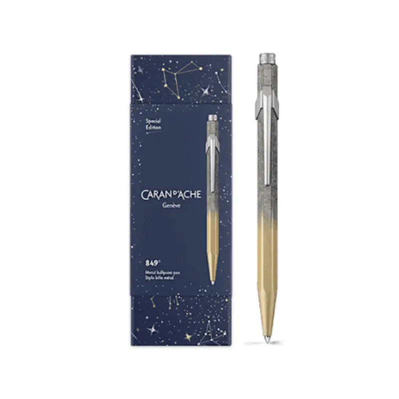 Penna a Sfera Caran d'Ache 849 Cosmic Blue Dorata box by Fulker